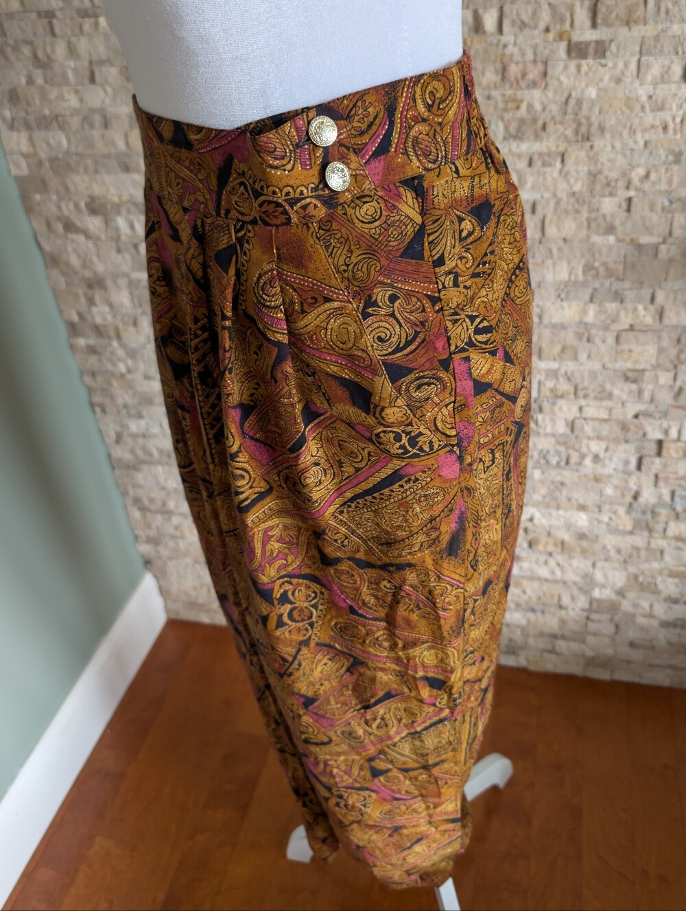 Vintage Maximalist High Waisted Baroque Print Trousers Mob Wife Sz 10 Medium - Picture 3 of 15